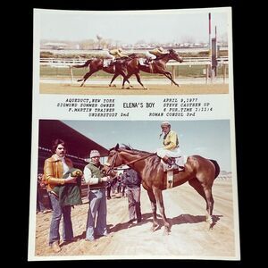 Vintage 1977 Aqueduct Winner Circle Photo Elena's Boy Steve Cauthen NYC